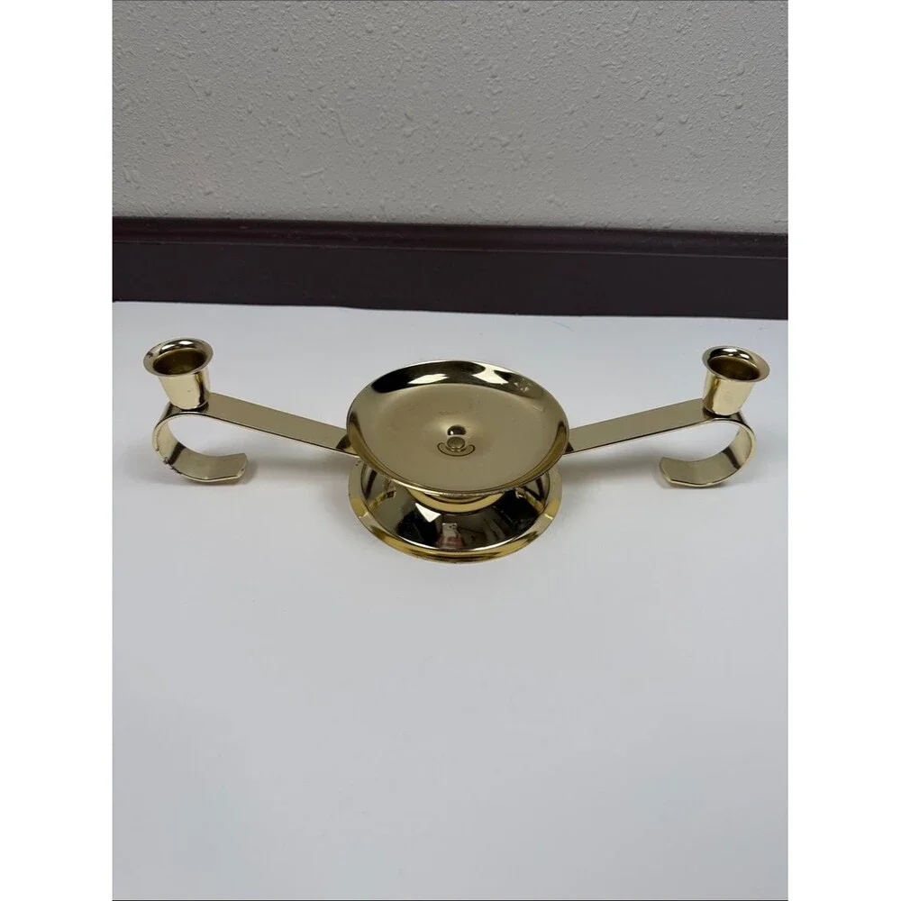 Vintage Metal Glow Brass 3 Arm Candle Holder Centerpiece USA Made Shabby Chic